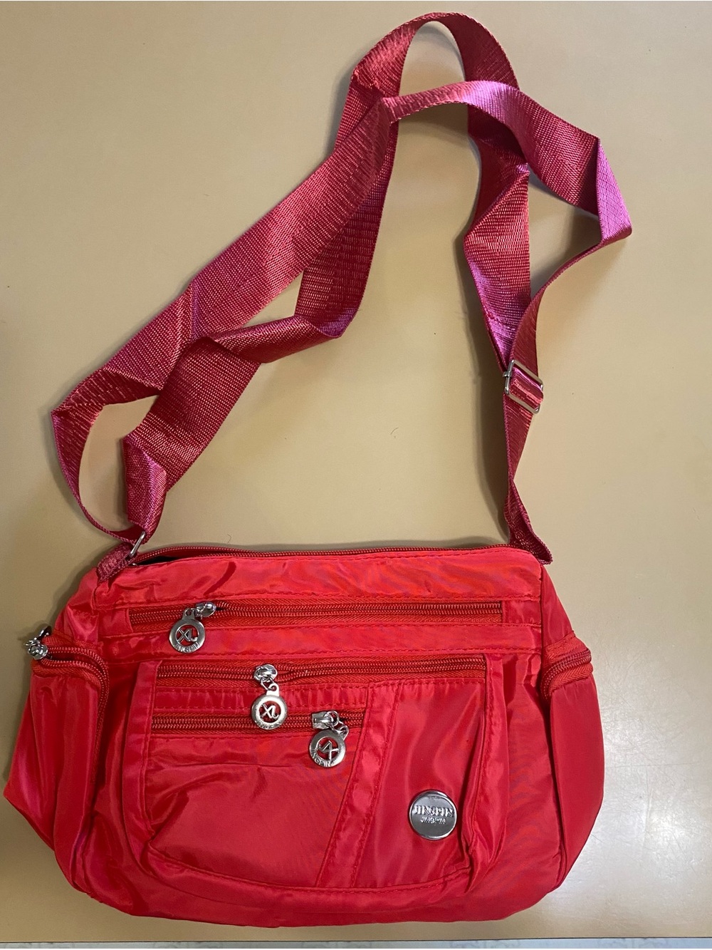 Red Multi-Pocket Nylon Crossbody Bag by